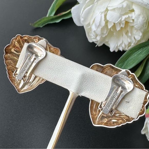 VTG Chr. DIOR Silver Tone Oversized Shell Clip Earrings - Picture 9 of 9